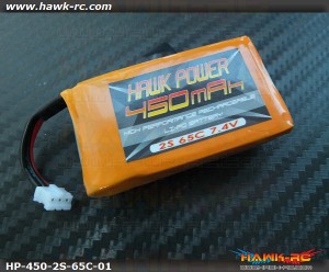 Hawk Power 2S 450mAh 65C Lipo For 130 X (Buy 3 get 1 Free)